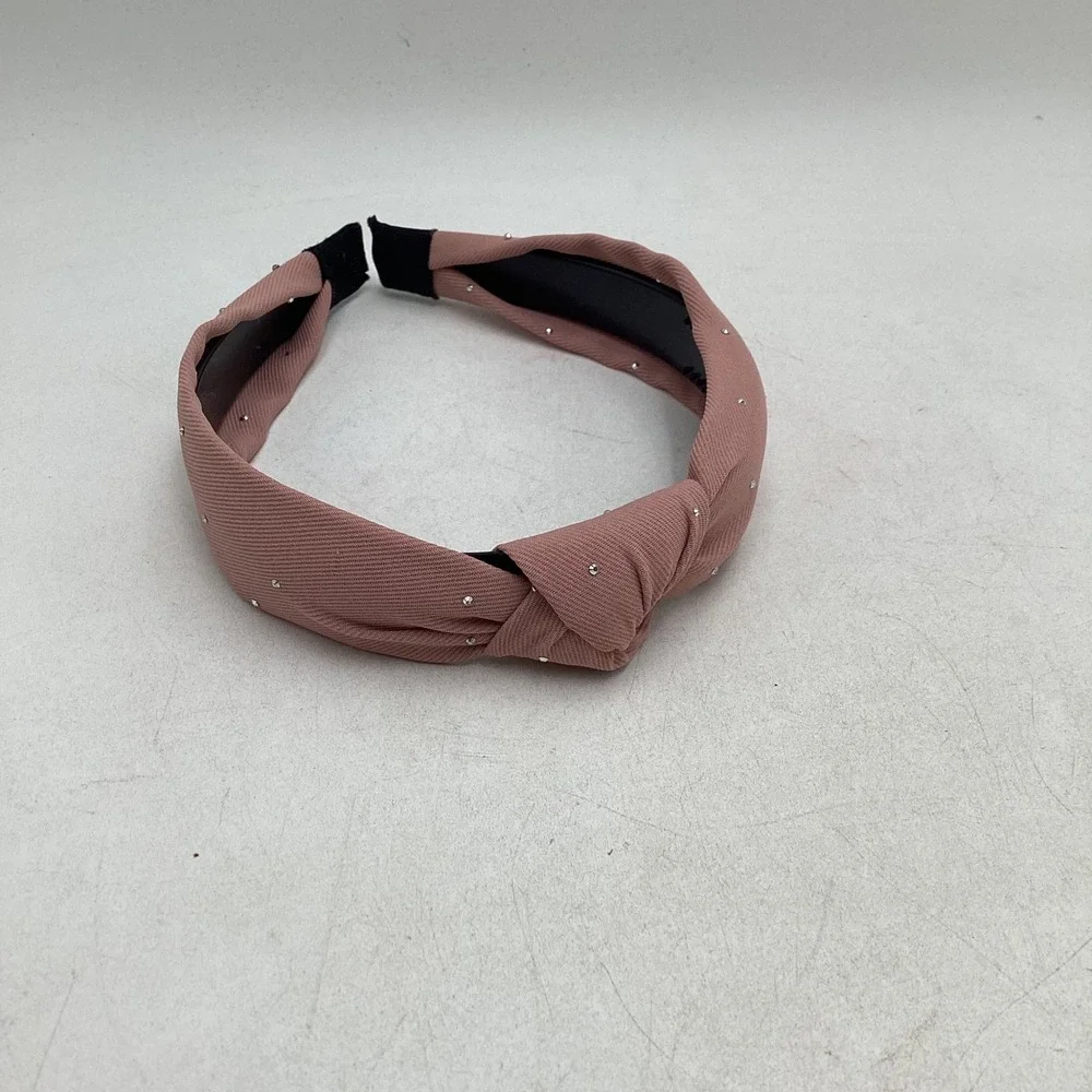 Dusty Rose Pink Knotted Headband with Silver Stud Embellishments Hair Accessory